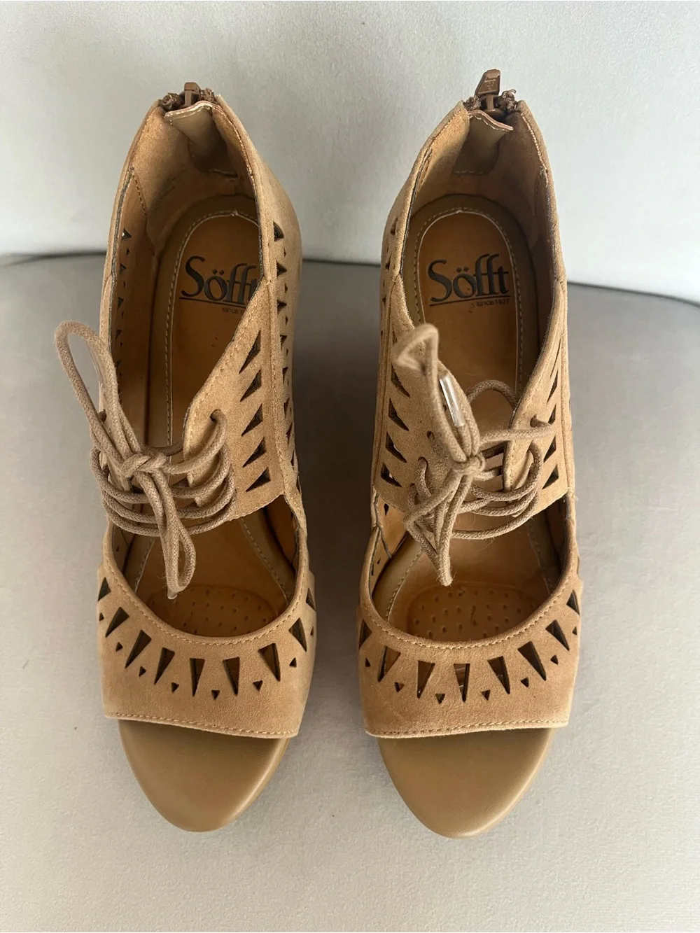 Sofft Yardley Nude Suede-Like Lace-Up Wedge Sandals EUC - Picture 4 of 10